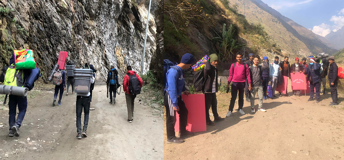 गोरखामा एक हप्ता हिँडेर मतदान केन्द्र पुगे कर्मचारी